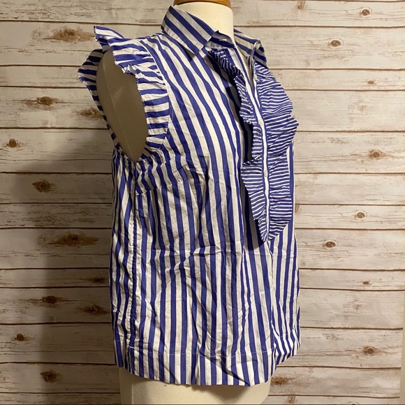 J.Crew stripe ruffle button up blouse AK766 - Picture 5 of 9